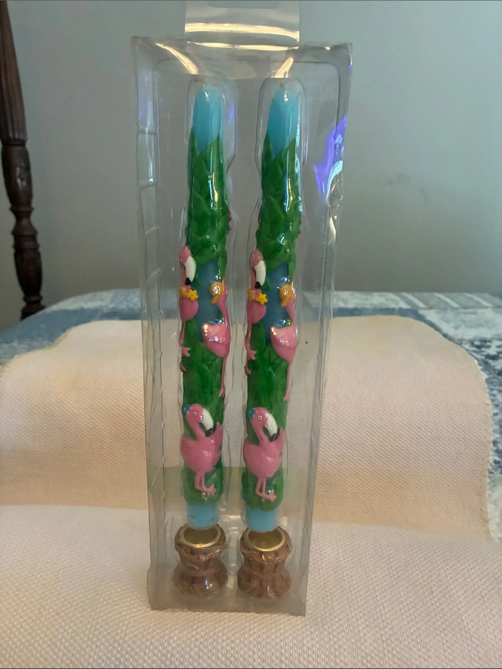 Flamingo Taper Gift Set unused sculptured in the form of flamingos.